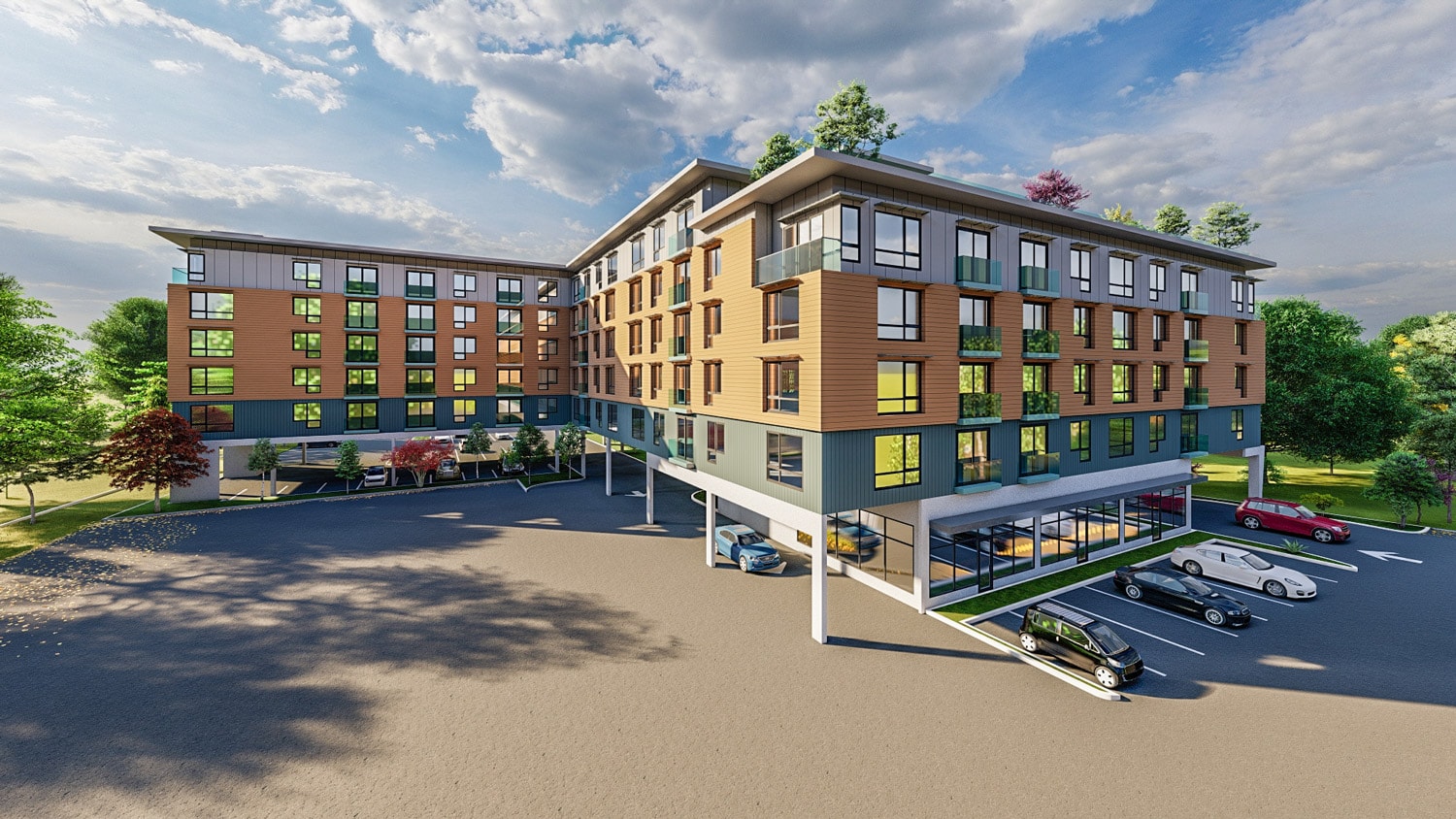 Modern mixed-use development in Wilton, CT by Douglas Cutler Architects